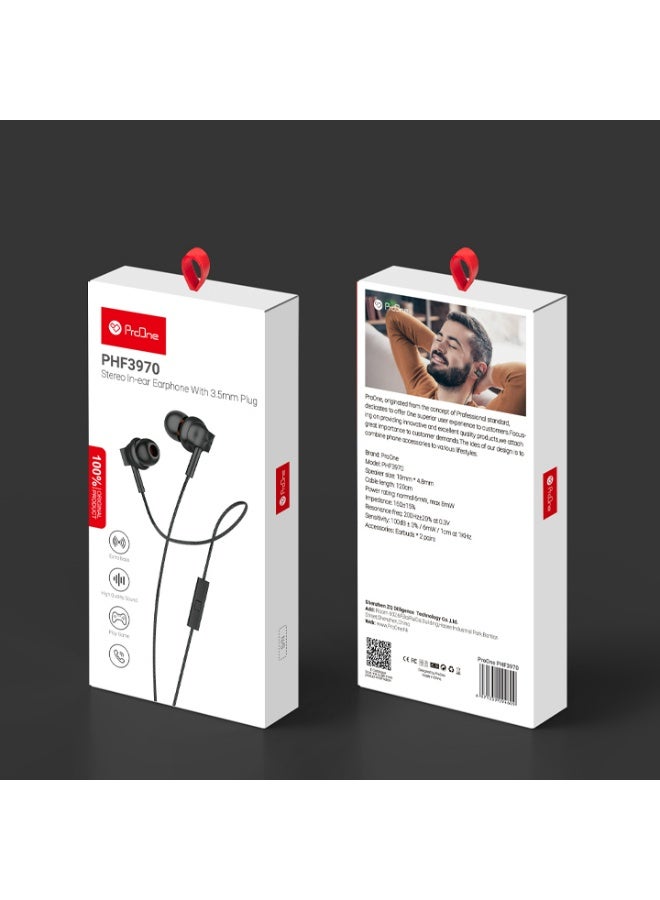 ProOne PHF3970 Handsfree - Black - Hands-Free Wired-In Earphones with Mic and Volume Control, Noise Isolation for Crystal-Clear Audio and Effortless Connectivity - Half In-ear Headset 3.5mm Jack - Image 2